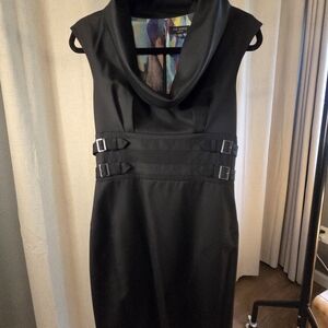 Ted Baker Black Cowl-Neck Midi Dress with Buckle Waist
